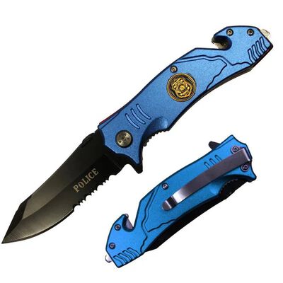 4.5" Blue Police Assist-Open Metal Handle Rescue Knife